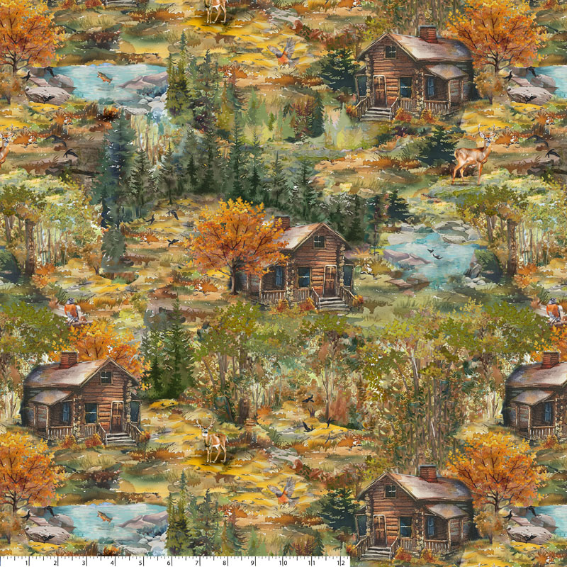 2025 All Michigan Shop Hop Pre-Order: Log Cabin - Fall (1/2yd increments)