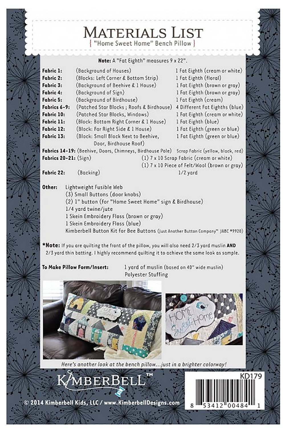 Kimberbell Home Sweet Home, Bench Pillow Pattern