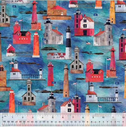 All MI Lighthouse Blue Fabric by the 1/2 yard