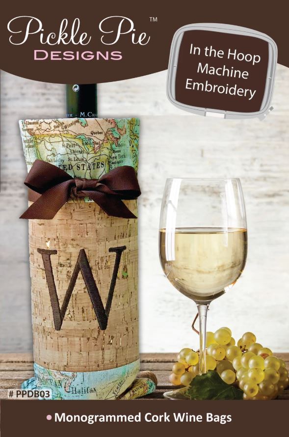 Monogrammed Cork Wine Bag Embroidery CD