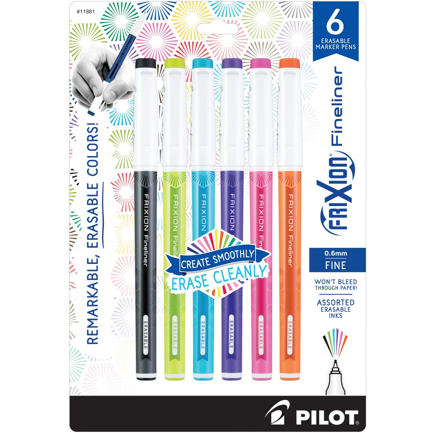 Frixion Fineliner 6pk Assorted Colors