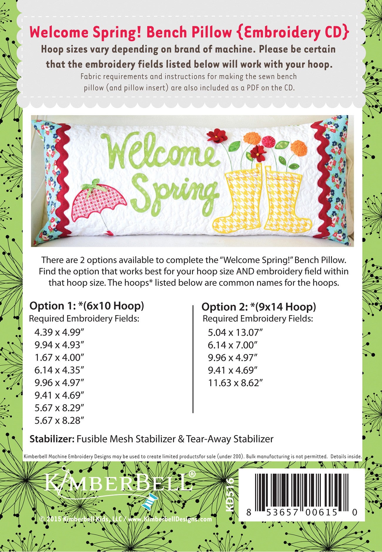 Kimberbell Welcome Spring!, Bench Pillow Machine Embroidery CD