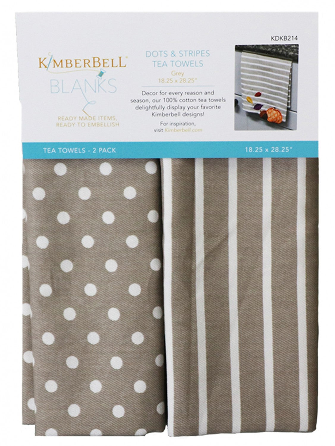Kimberbell Blanks: Dots and Stripes Tea Towels, Multicolored